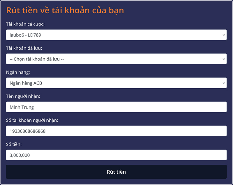 Bước 4: Rút tiền về tài khoản ngân hàng